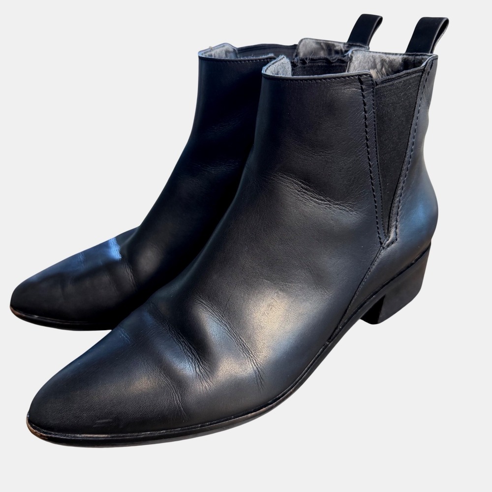 Cole Haan Womens Black Leather Pointed Toe Chelsea Ankle Boots Block Heel 9
